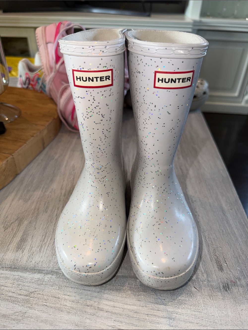 Hunter Kids White Glitter Rain Boots